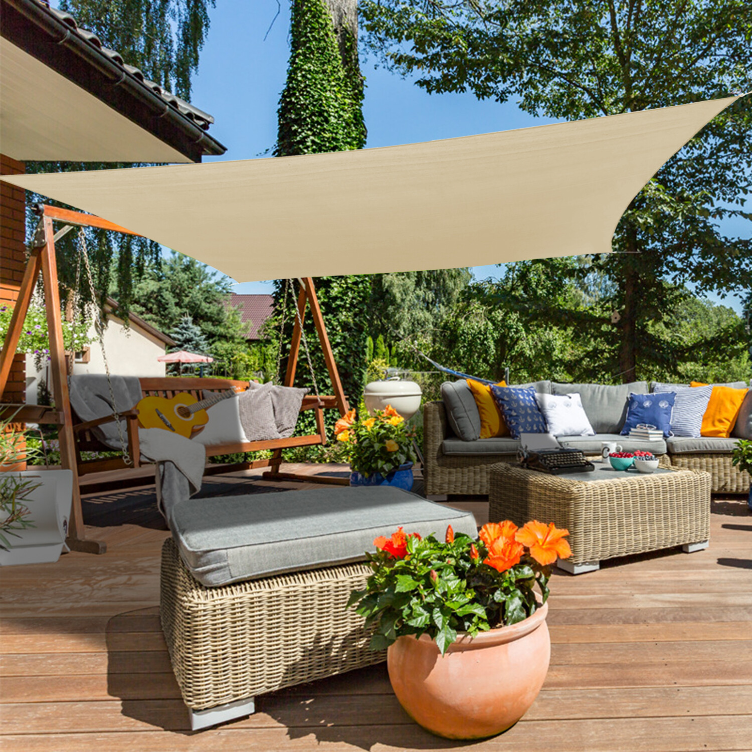 Beige Rectangle Sun Shade Sail Fabric Awning Top Canopy Patio Custom 2-16 FT