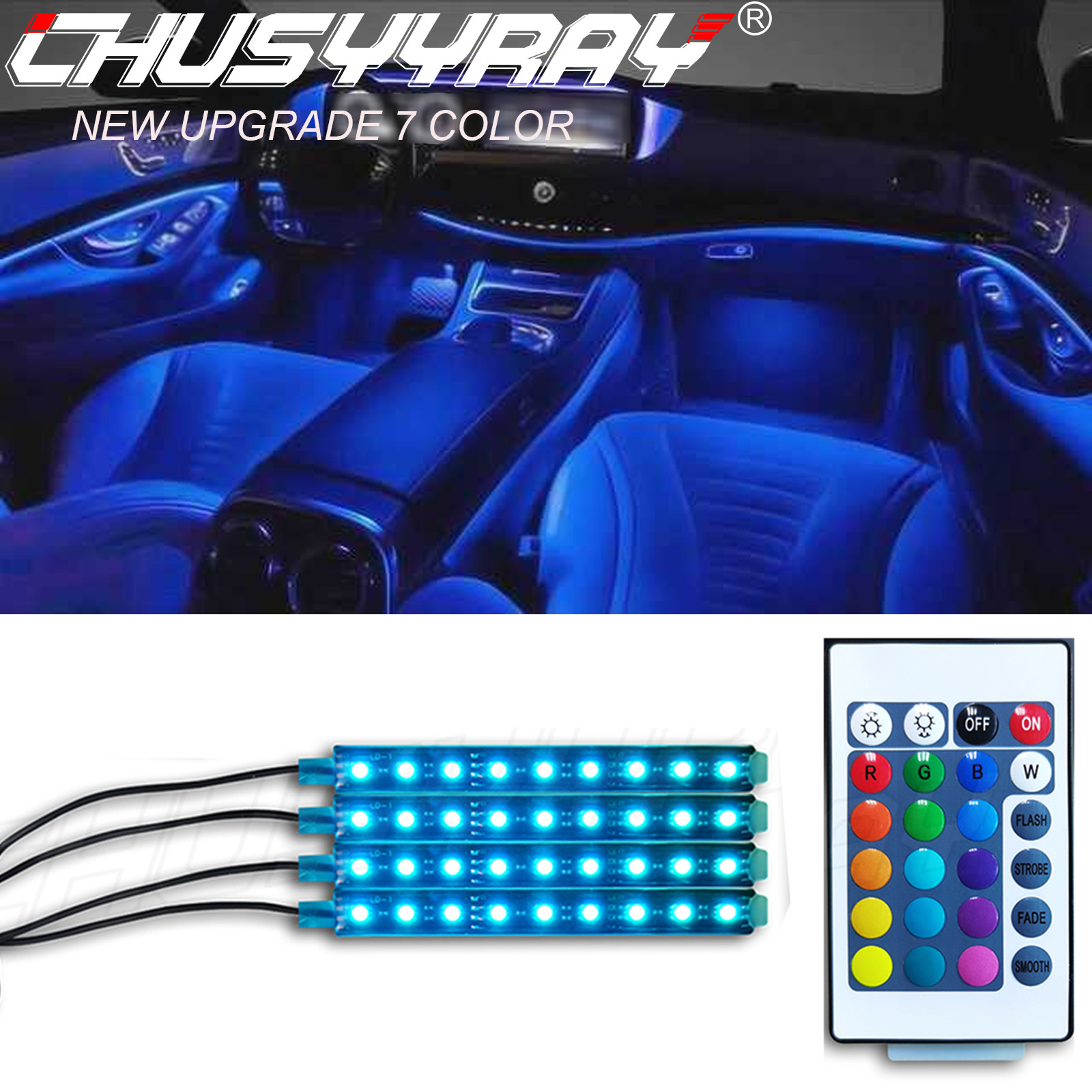 RGB LED Glow Interior Car Lamp Kit Under Dash Foot Well Seats Inside Lighting US