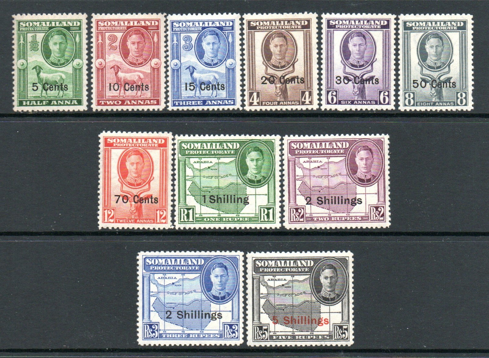 (664)     Somaliland Protectorate KGVI 1951 Surch Set SG125-135 LM/Mint