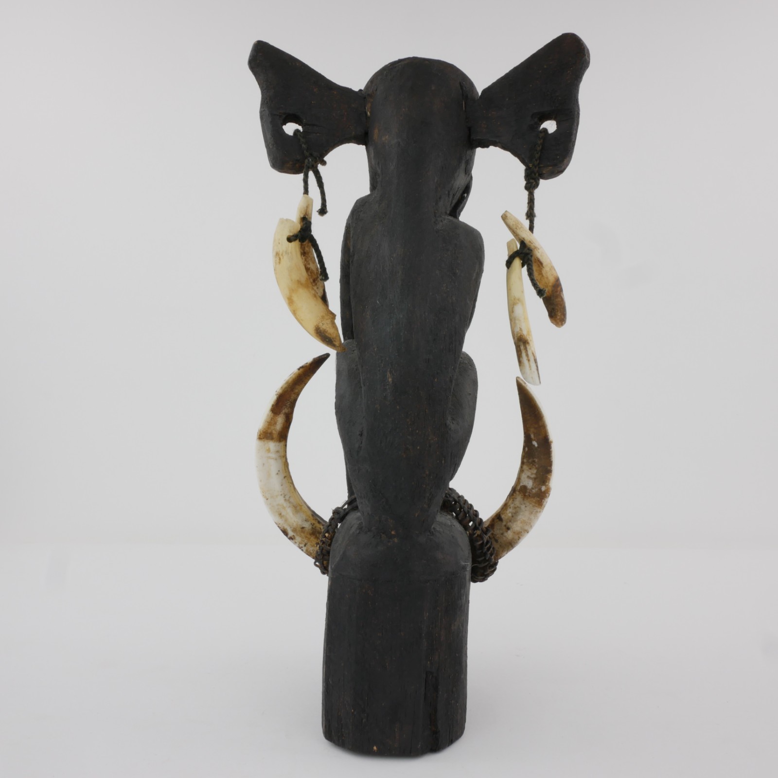 1992 Borneo Dayak Wood Monkey Figure - Real Boar Tusks - Sibu Sarawak