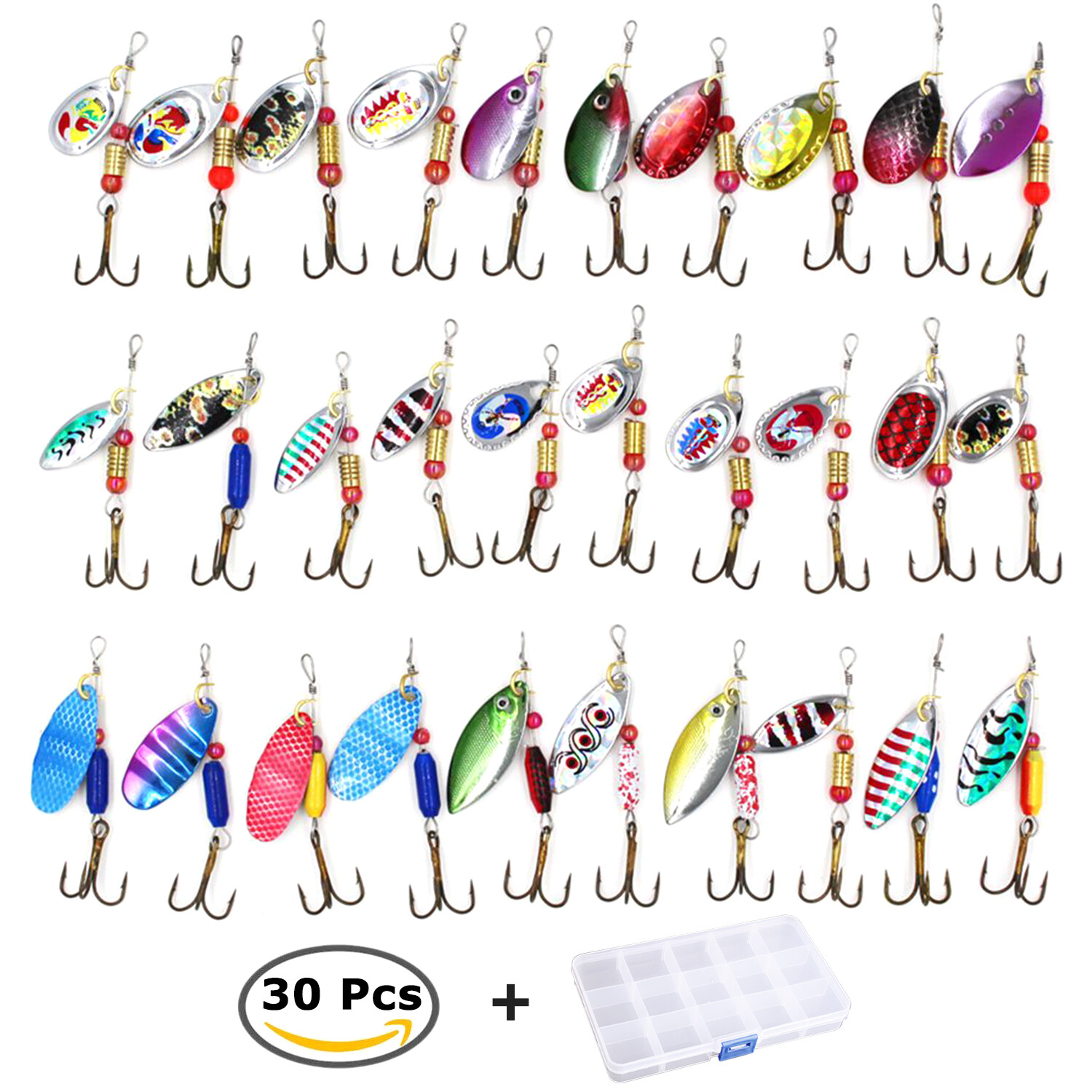 30 PCS Fishing Lures Metal Spinner Baits Bass Tackle Crankbait Trout Spoon Trout