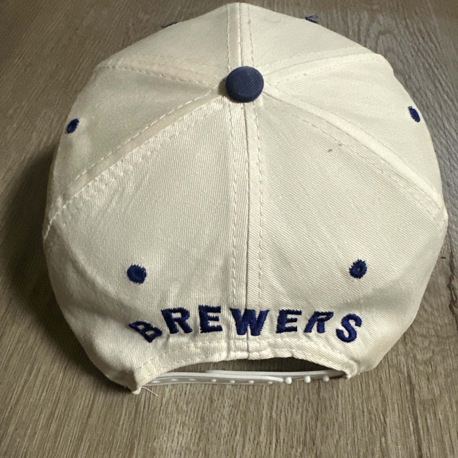 Vintage 90s Milwaukee Brewers Two Tone Logo Blockhead Drew Pearson Snapback Hat
