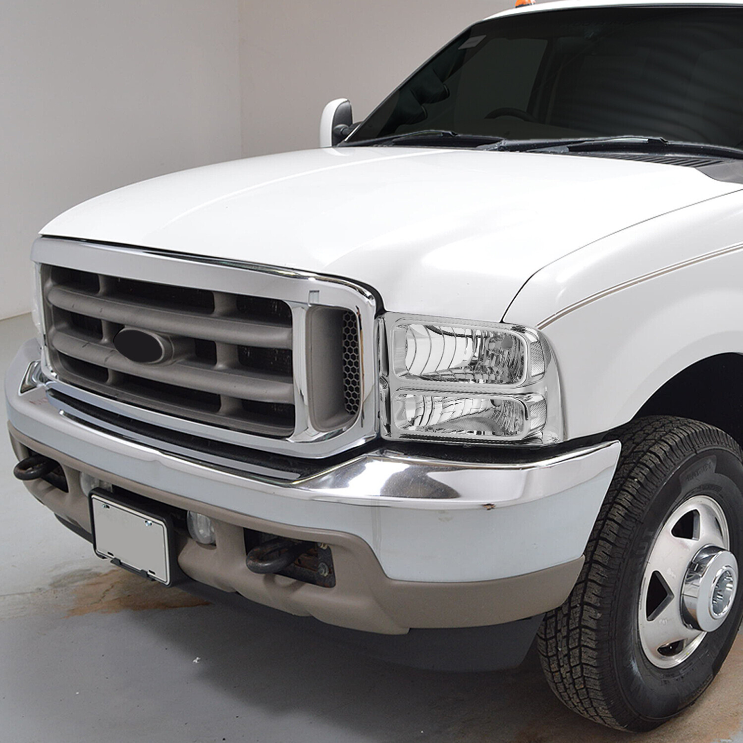 FOR 05-07 FORD F250 F350 SUPER DUTY CHROME HOUSING CLEAR CORNER HEADLIGHT LAMPS