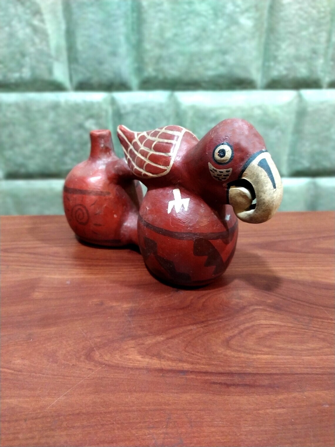 peruvian water whistling vessel MACAW SMALL- huaco silbador de agua - clay