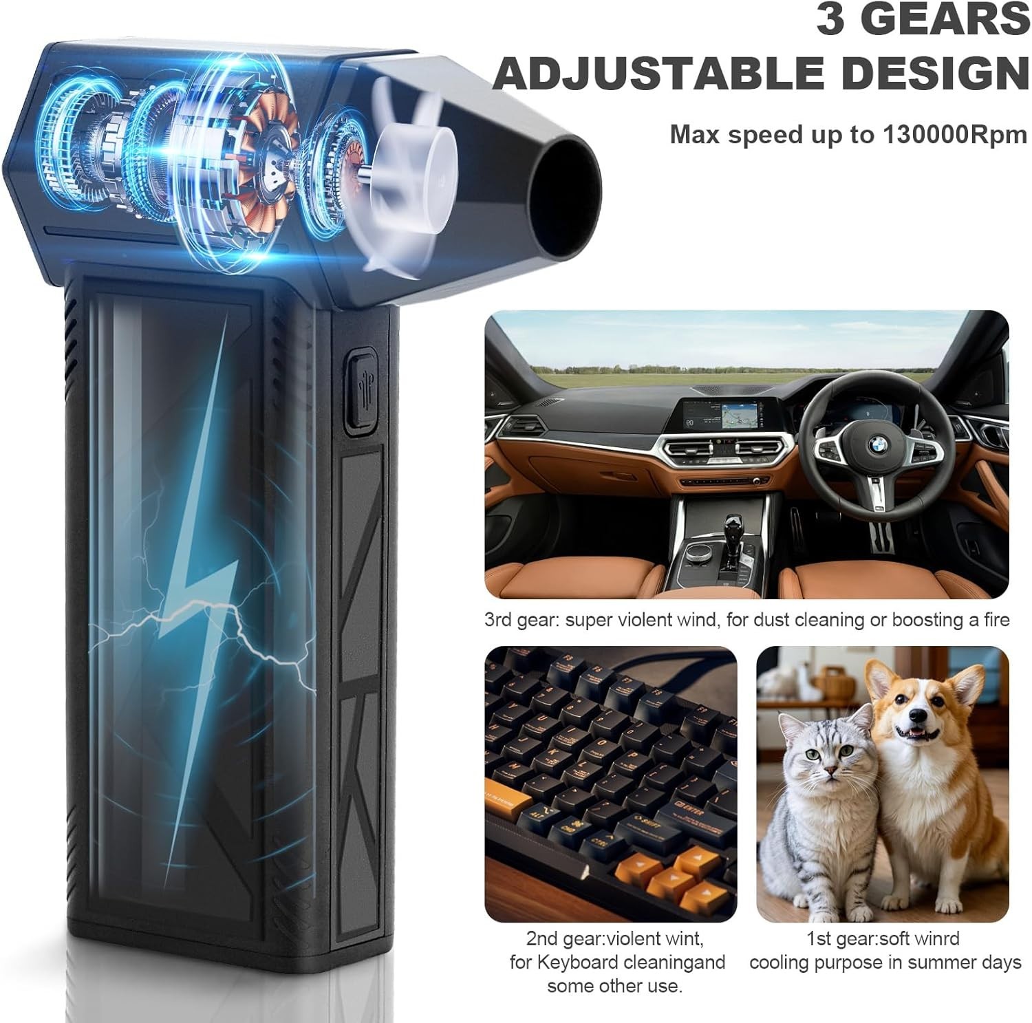 WeePro Compressed Air Duster 180000RPM Cordless Mini Turbo Fan, 3-Speed Vacuum