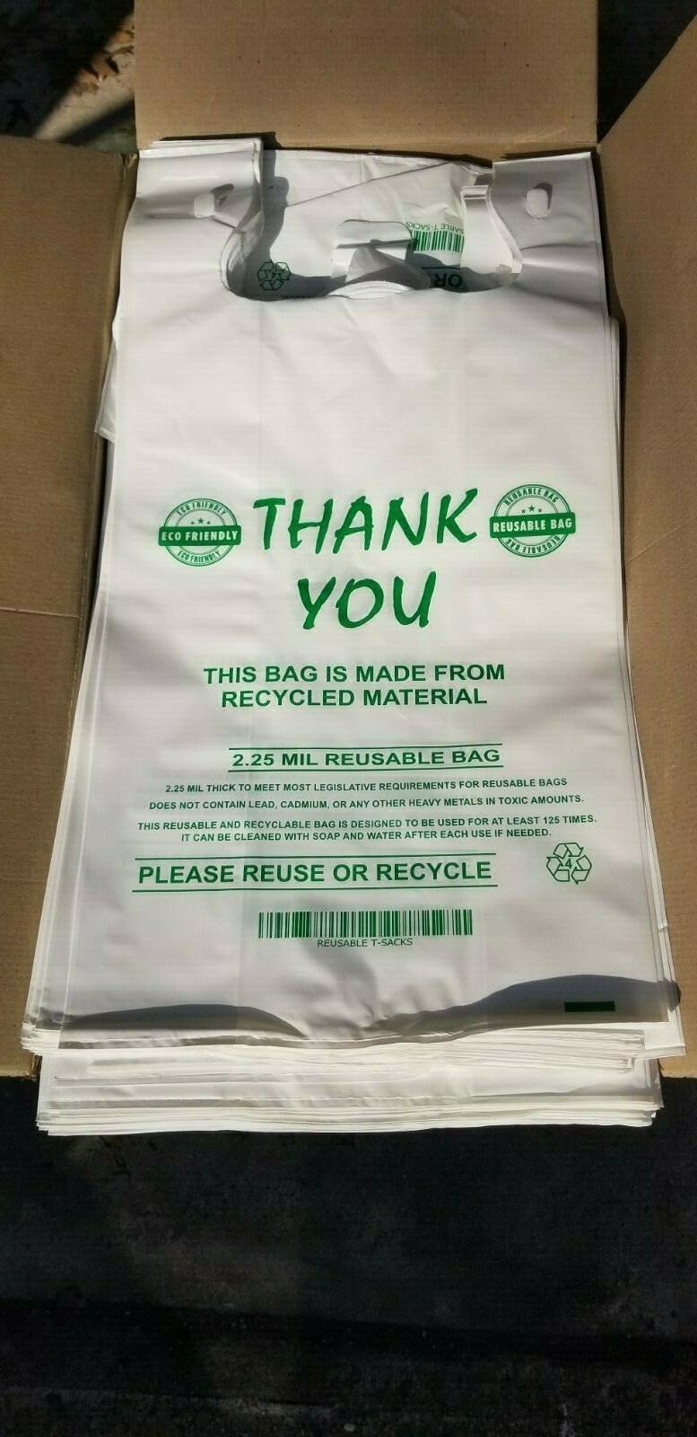 MyBrownBoxes 50pcs LG Thick (2.25Mil) "Reusable" Plastic Shopping Bags, 12x7x23