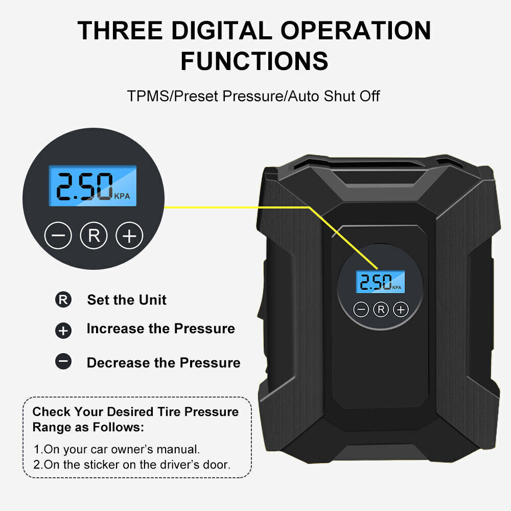 Car Air Tire Pump Inflator Portable Compressor Digital Electric Auto 150PSI 12V