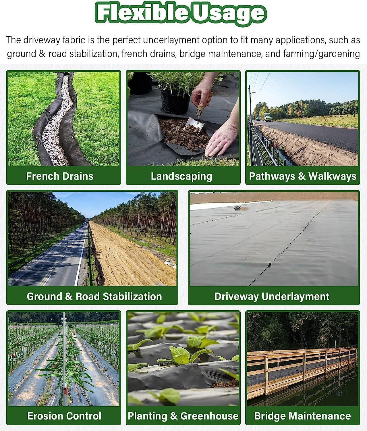 6'x100' 6 Oz Geotextile Fabric Landscape Drainage Weed Barrier Driveway Non-wove