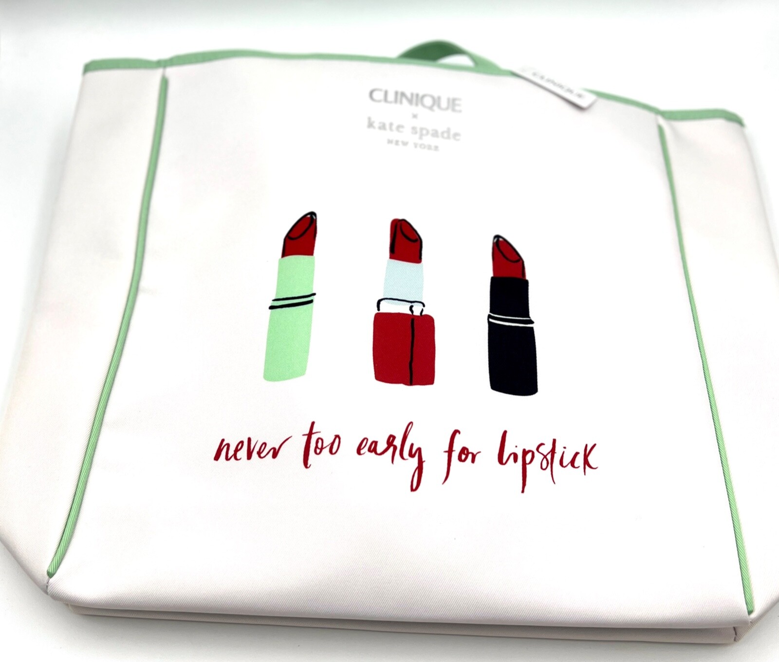 Clinique x Kate Spade Shopping Shoulder Tote Bag ~ Green Strip ~ Lipstick Print