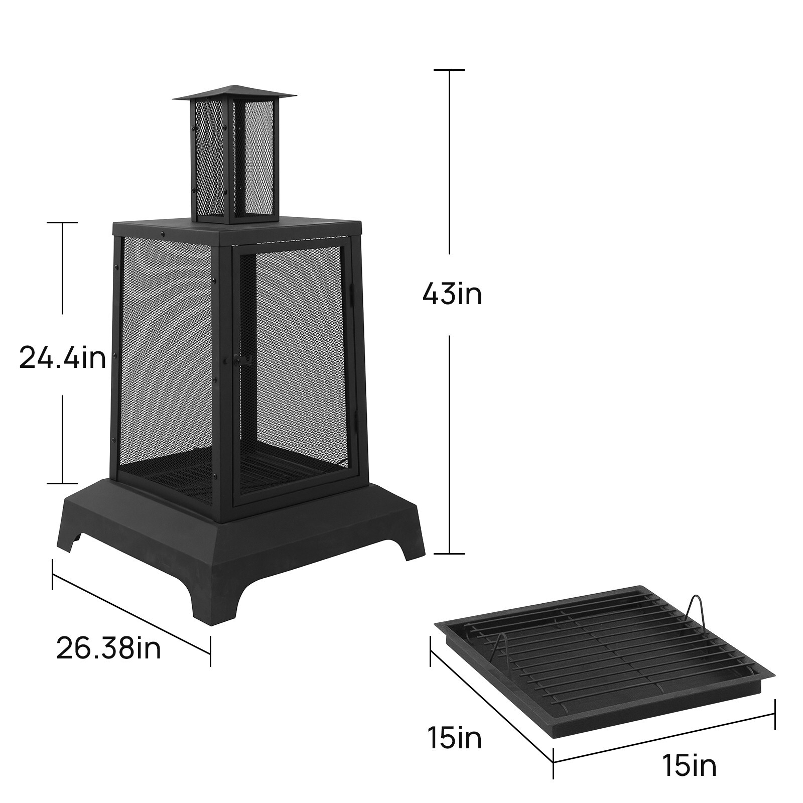 43'' High Fire Pit Outdoor Wood Burning Firepit Chimineas Fire Bowl w/Mesh Spark