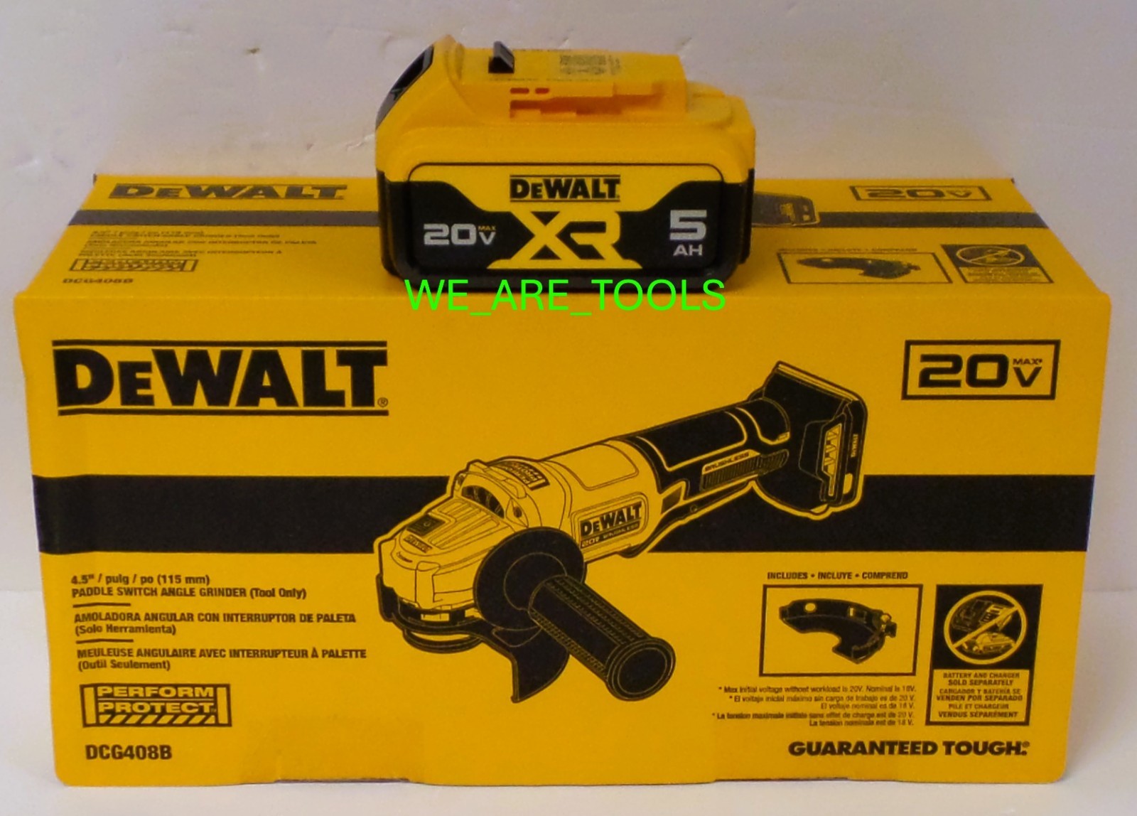 DeWALT DCG408B 4.5" 20V MAX Paddle Switch Angle Grinder, 1) 5.0 Ah Battery