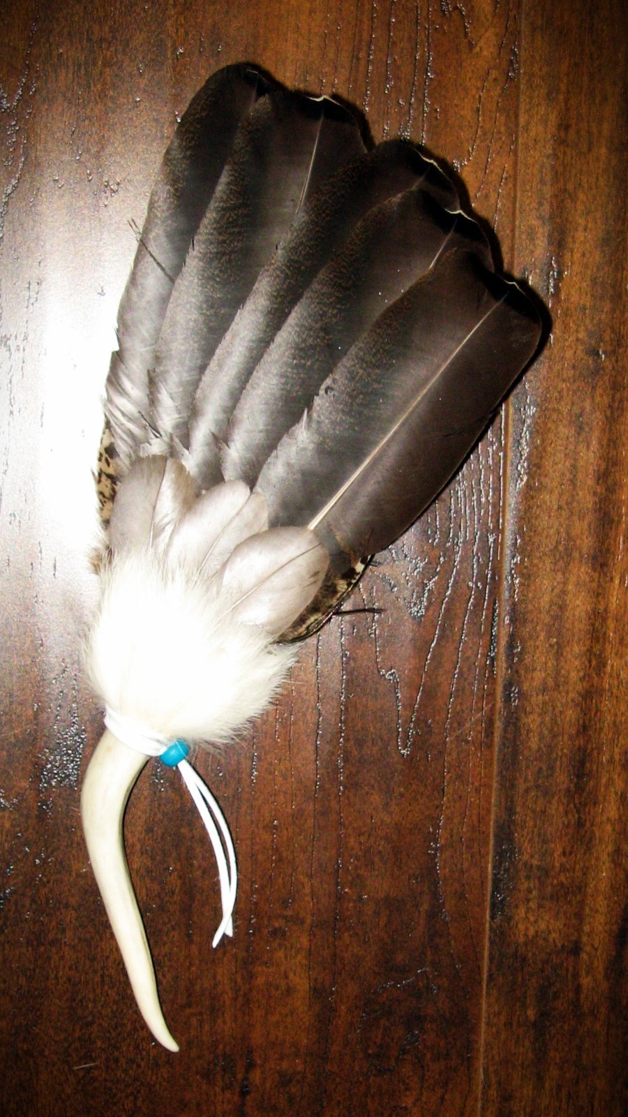 BRONZED COPPER TURKEY NATIVE AMERICAN SMUDGE FEATHER FAN ANTLER