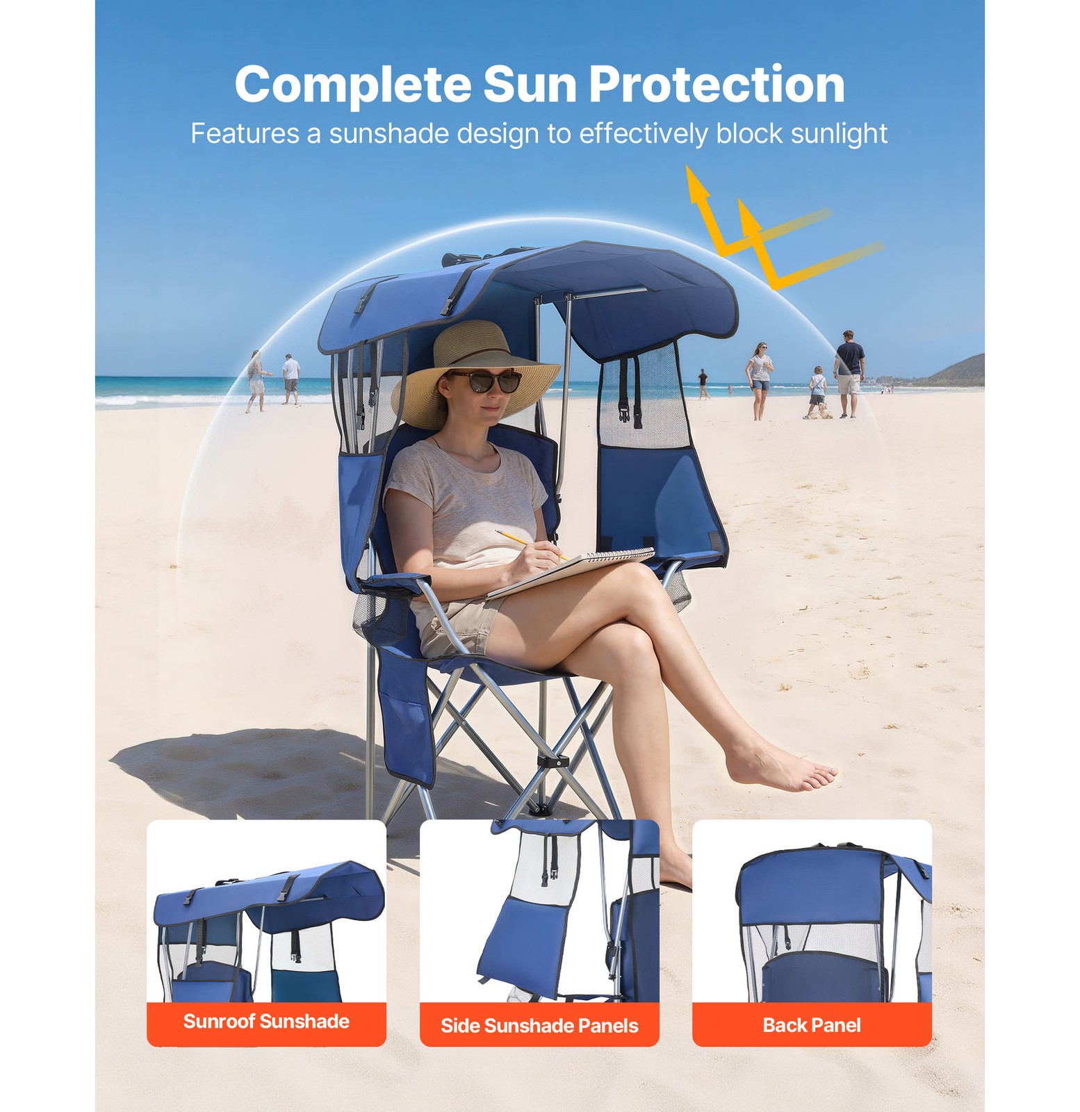 Uimoso Folding Camping Chair with Canopy, 330lbs Capacity, 2 Cup for Outdoors