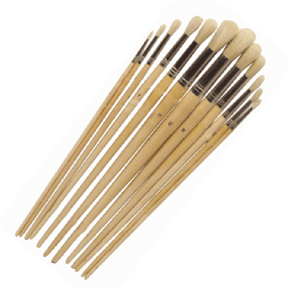 12pc ROUND TIP 13" LONG ARTIST PAINT BRUSH BRUSHES SET OIL/WATER BASE PTC-582
