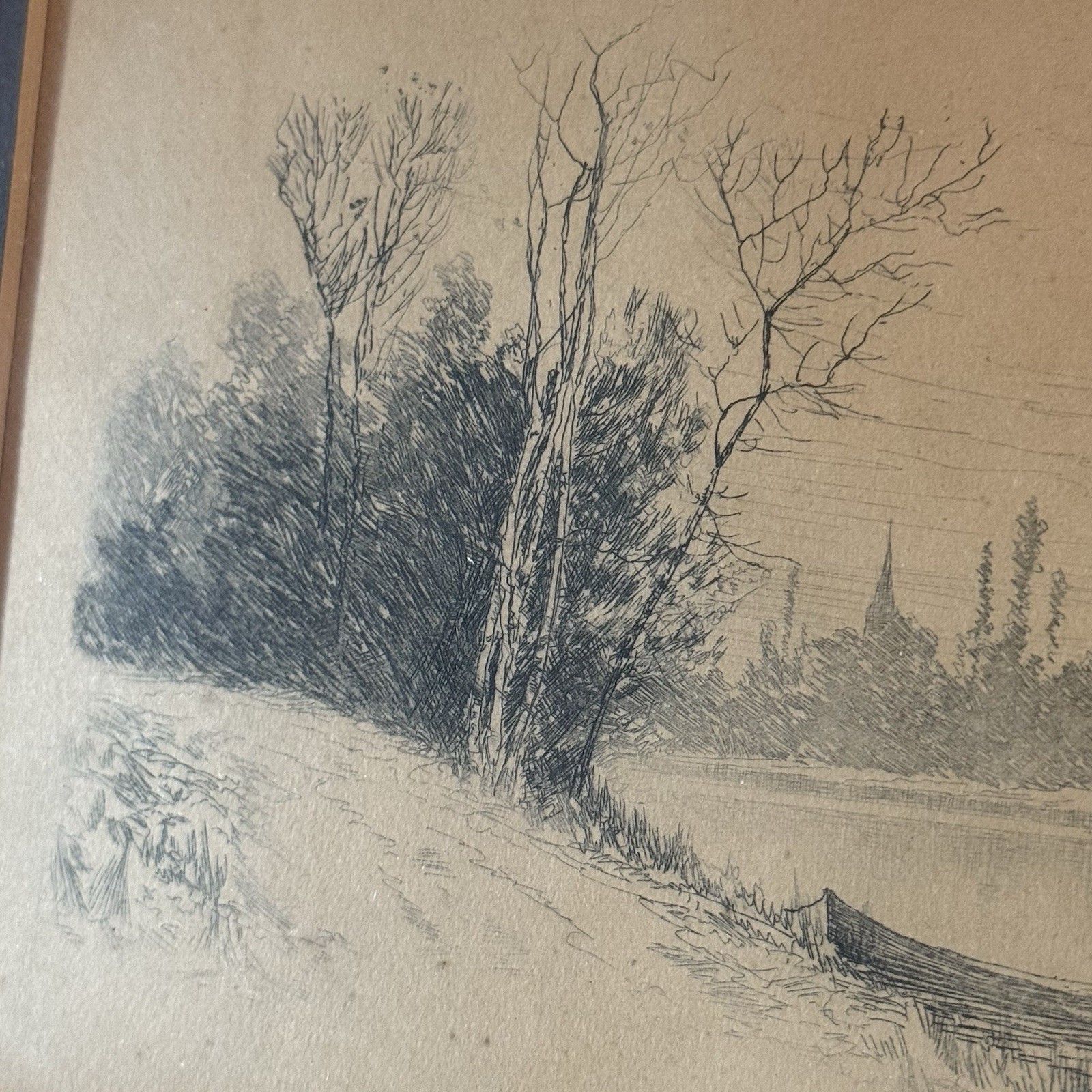 Antique Louis Kinney Harlow Etching Signed (1850-1913) Boat River 5x7 Original
