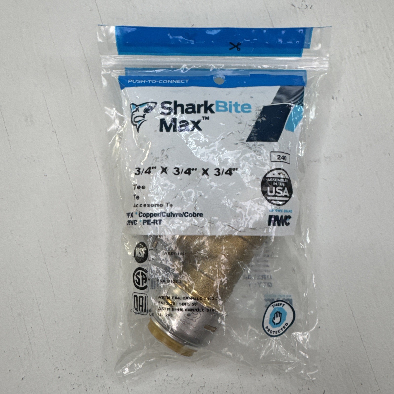 SharkBite MAX 3/4” x 3/4” x 3/4” Push-to-Connect Brass Tee Fitting, UR370A