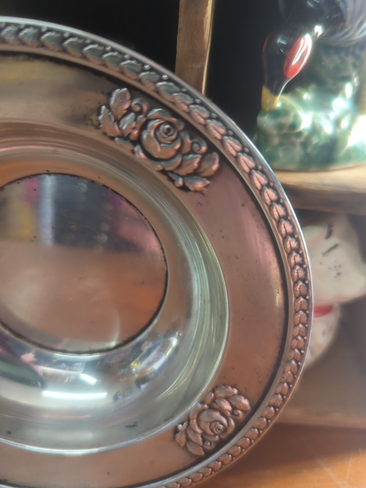 Sterling Silver Towel Roses & Laurel Leaf 6" Bon Bon Bowl 71 Grams