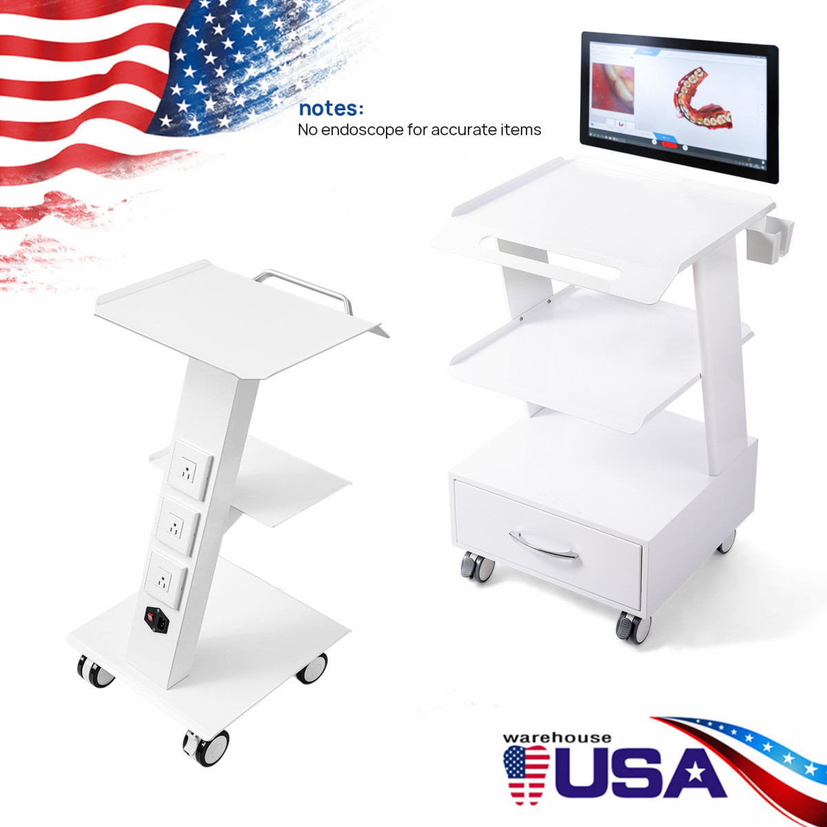 Dental Mobile Rolling Trolley Cart /Medical Utility Cart fit Intra Scanner