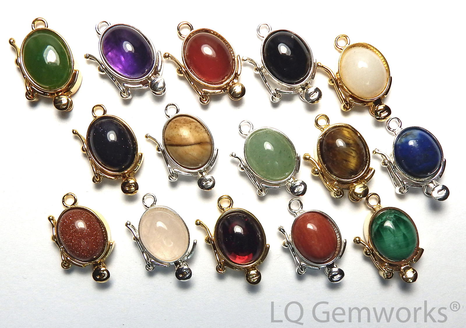 925 Sterling Silver Stone 18mm Box Clasp CHOOSE STONE