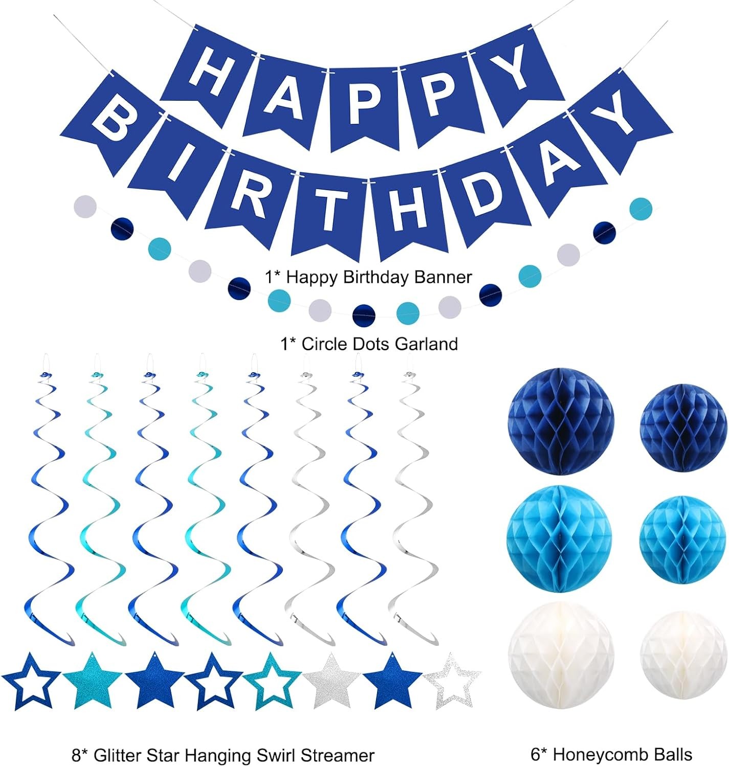 Party Decorations for All: Banner, Hanging Stars, Honeycomb Balls &