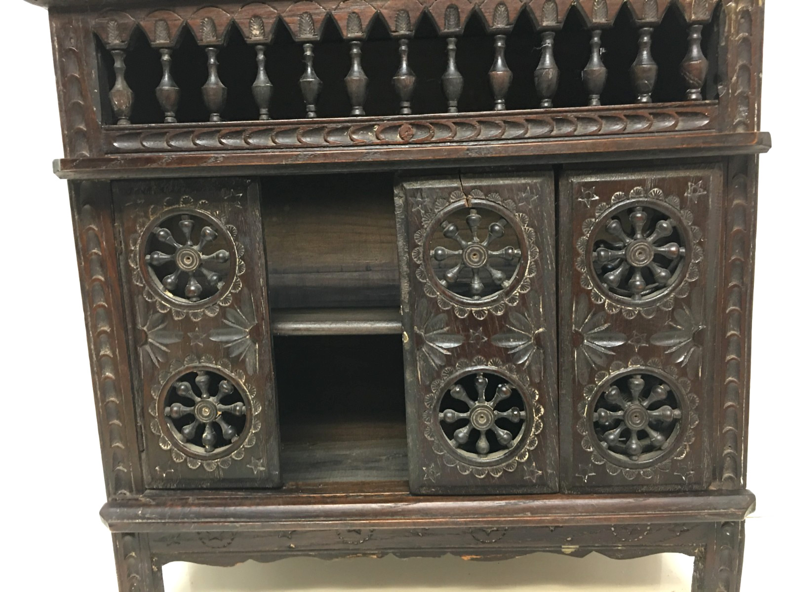 MIniature French Breton Salesman sample cabinet Wood antique 1900s Gorgeous Rare