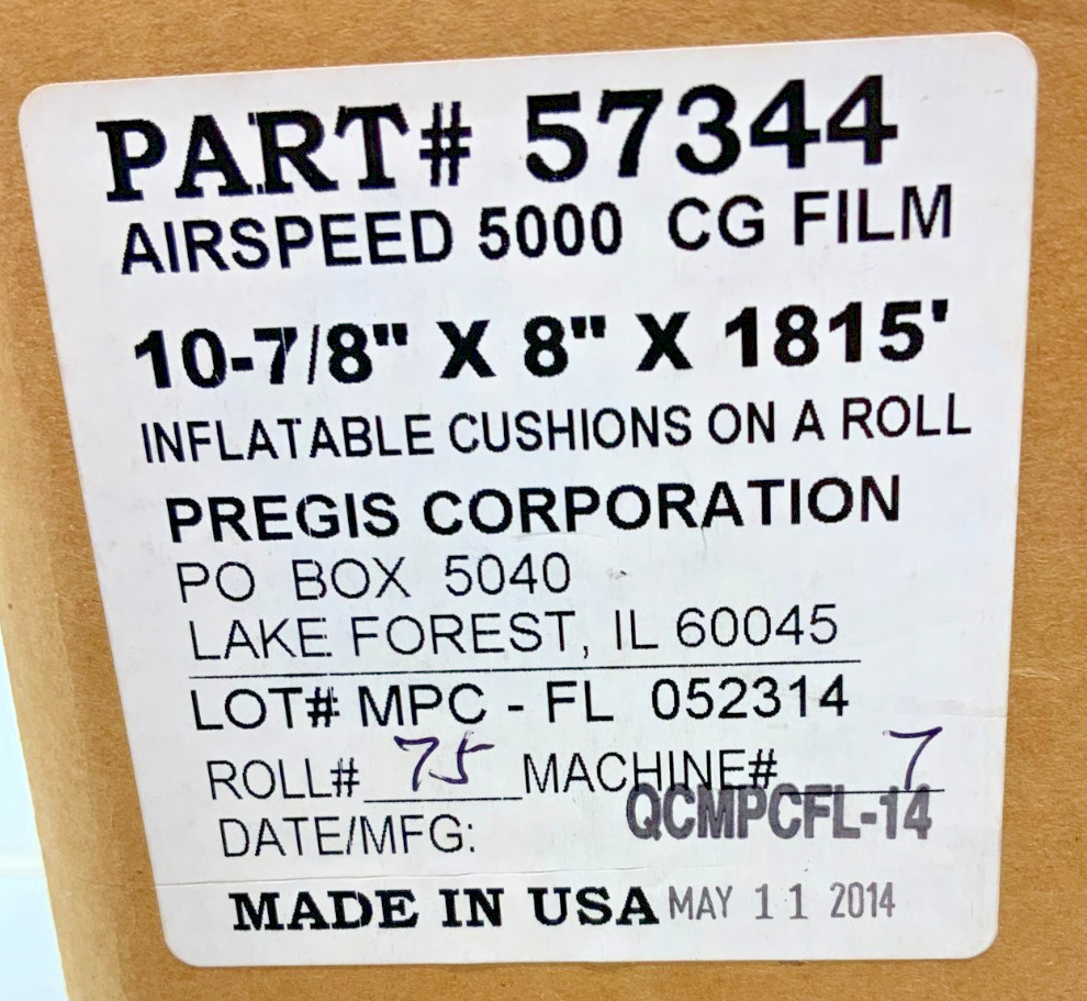 NEW Pregis 57344 Airspeed 5000 10" Wide CG Inflatable Cushion Packaging 1815'