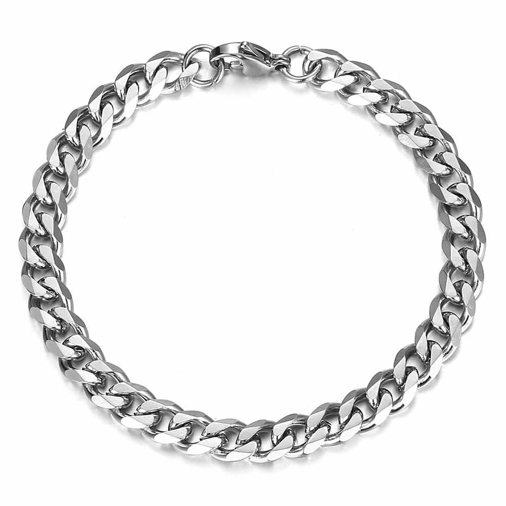 Men's Chain 7mm Stainless Steel Bracelet Silver Curb Cuban