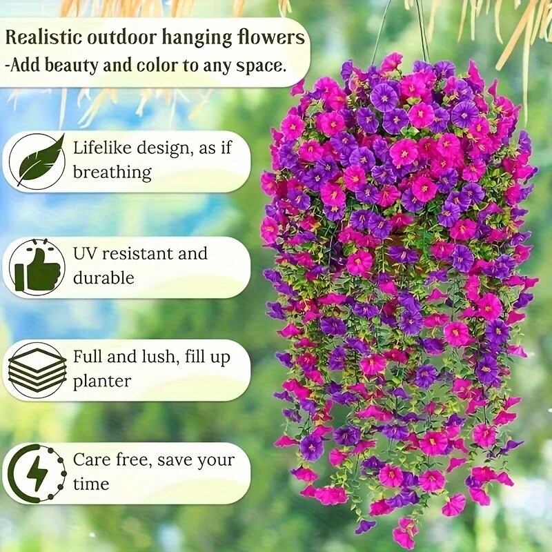 4PCS Artificial Morning Glory Vines UV Resistant Hanging Flowers Outdoor Decor