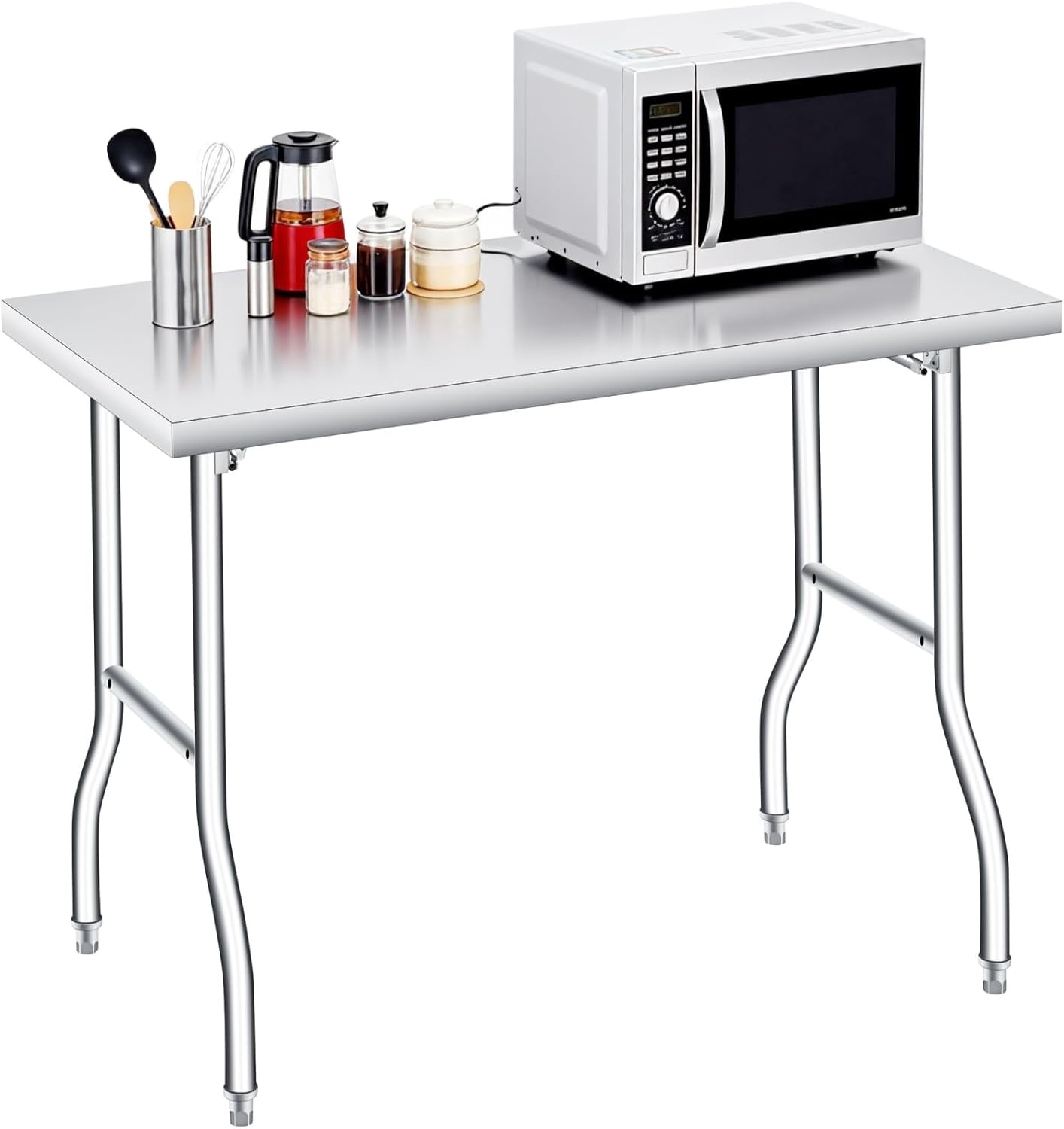 Folding Stainless Steel Table, Portable Workbench with Undershelf for Kitchen