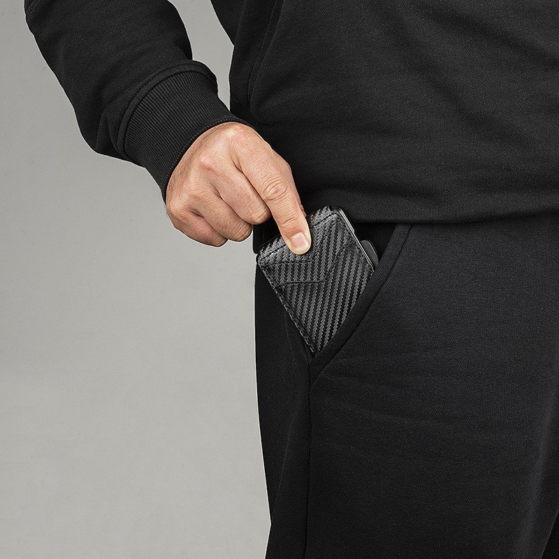 Men's Slim PopUp Bifold Carbon Fiber Wallet, RFID Blocking, Money Clip, Men Gift
