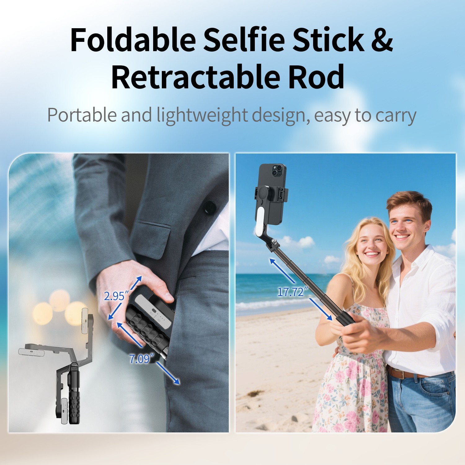 TOALLIN Mobile Phone Gimbal Stabilizer,Foldable Selfie Stick,Fill Light,w/Remote