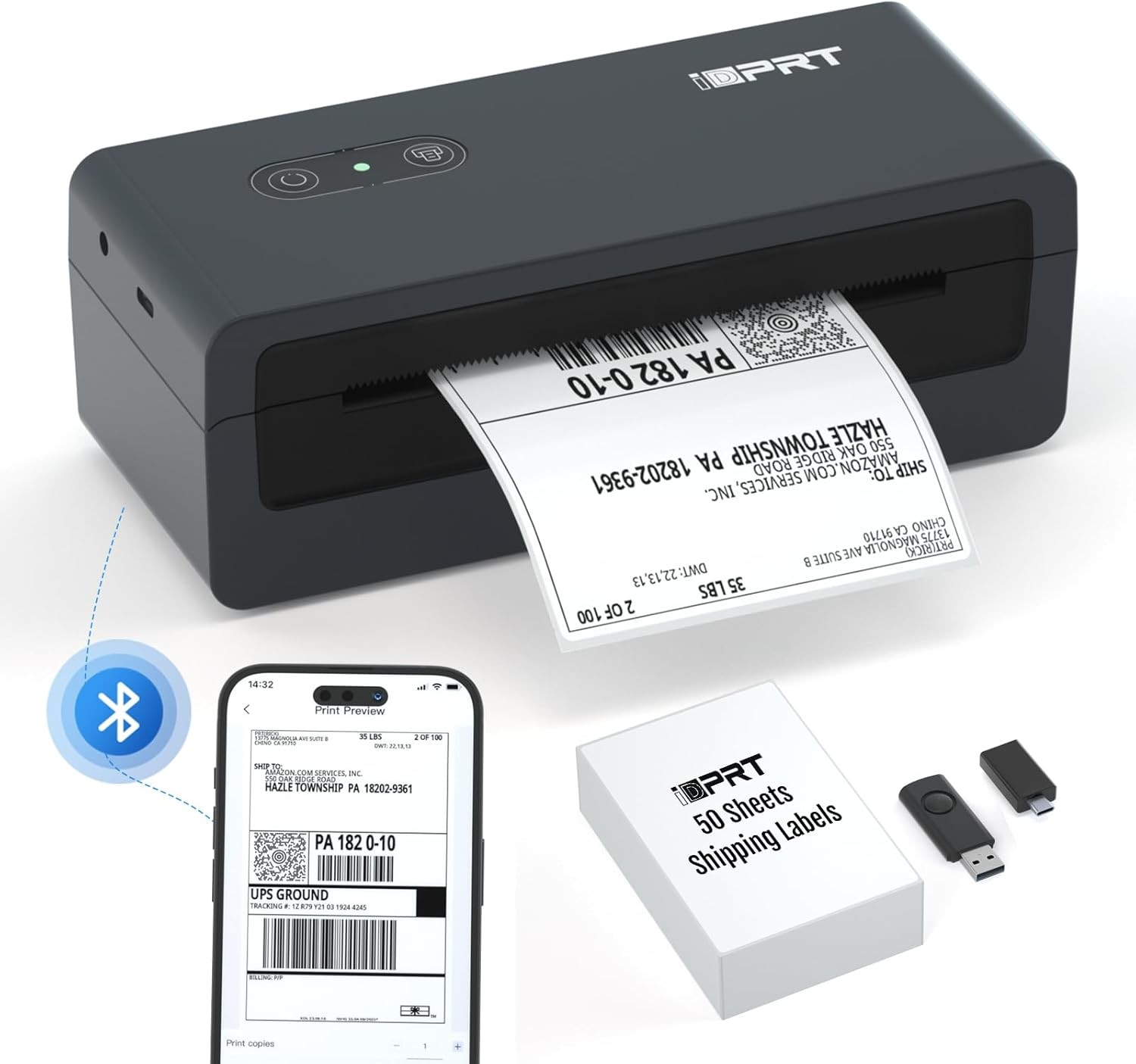 iDPRT Thermal shipping Label Printer Bluetooth 4x6 for USPS UPS Amazon eBay Etsy