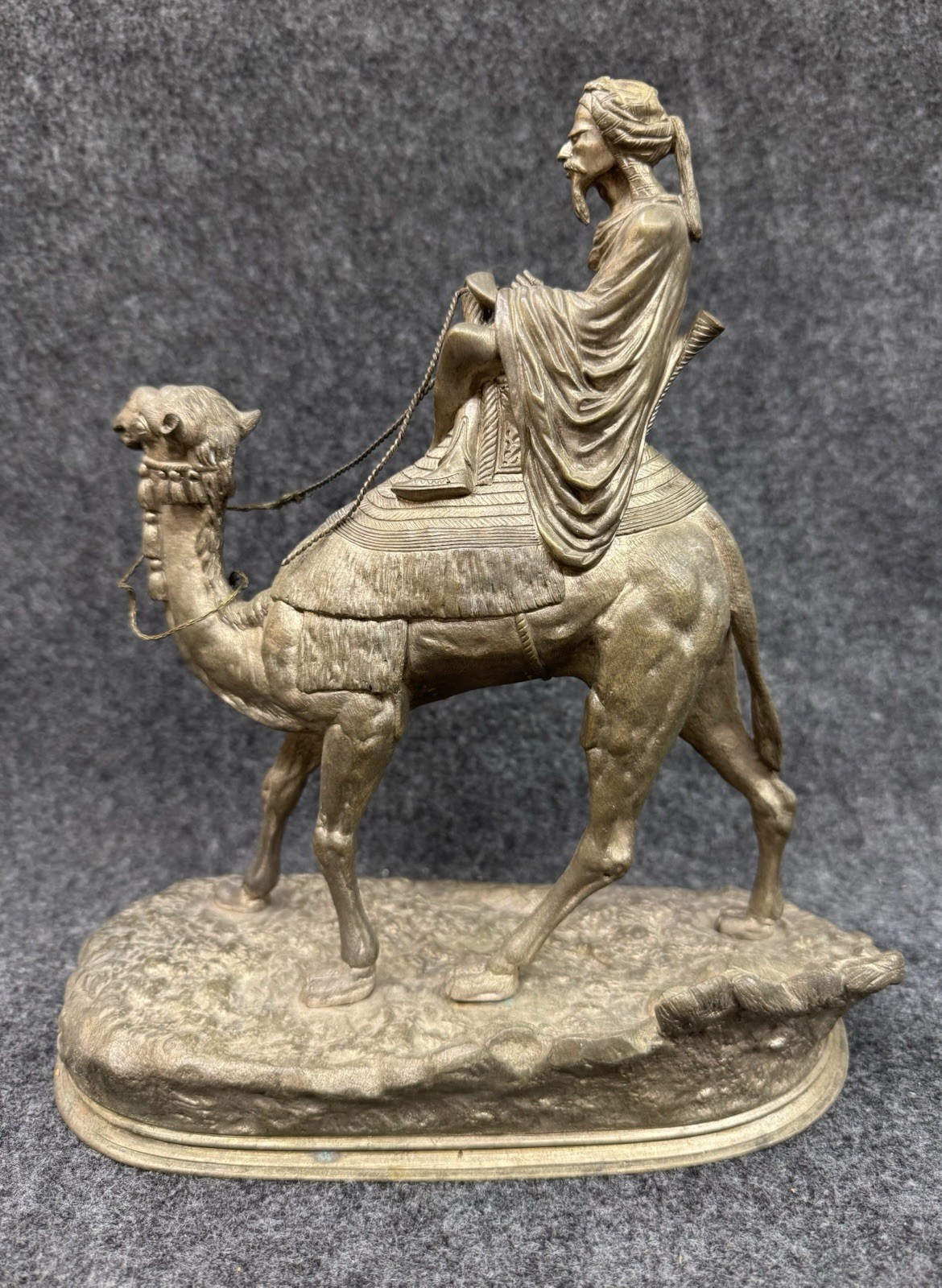 AGATHON LEONARD Antique Bronze Sculpture ~ Arab on Camel Art Signed Rider A 10”