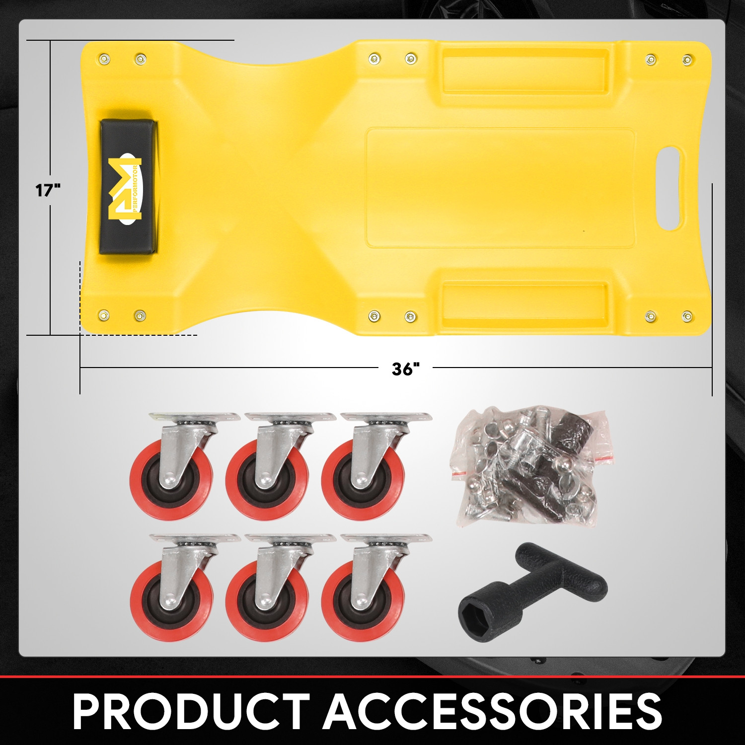 36"X17" Low Profile Automotive Creeper Garage Mechanic Rolling Under Car Yellow