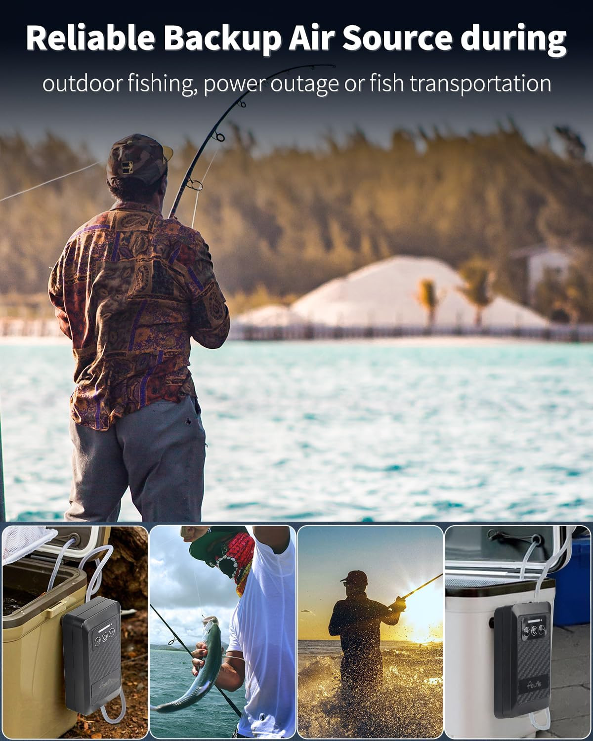 Pawfly Ultra Quiet Live Bait Aerator USB Rechargeable Battery Air Pump 5-100 New