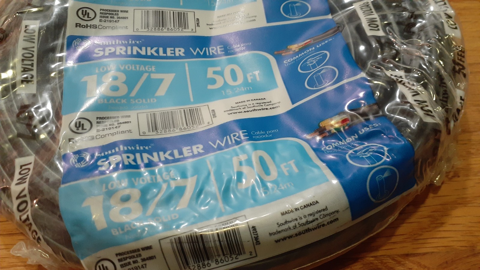 Southwire 49273642 18/7 Black Solid Burial Sprinkler Wire 50ft NEW