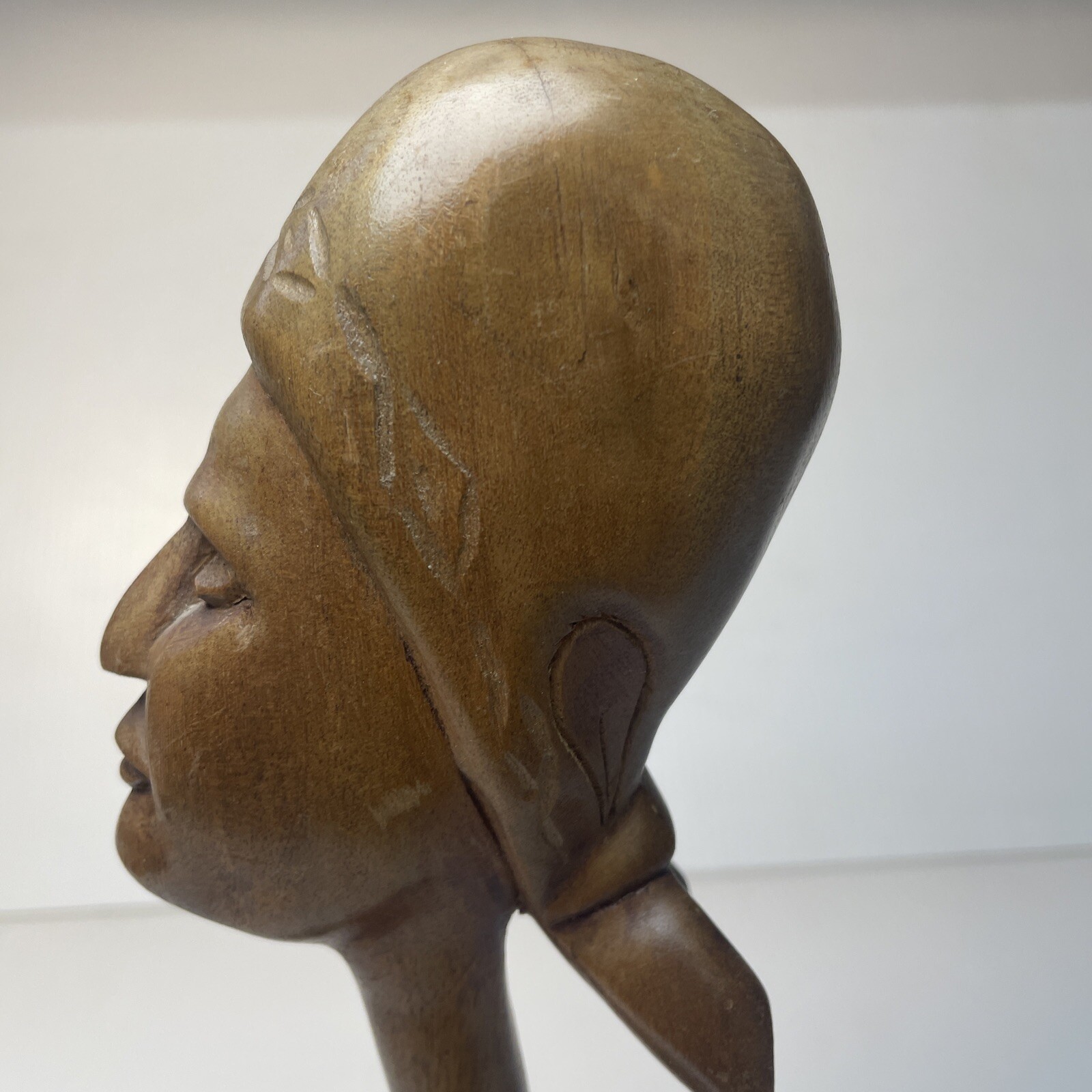 African Haitian Woman Bust Hand Carved Wood Tribal Figurine Art Statue Nude