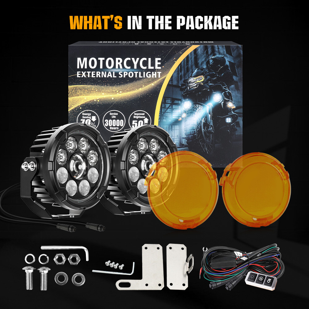 2PC LED Spot Light Auxiliary Fog Lamp Motorcycle Driving Amber White Strobe Pods