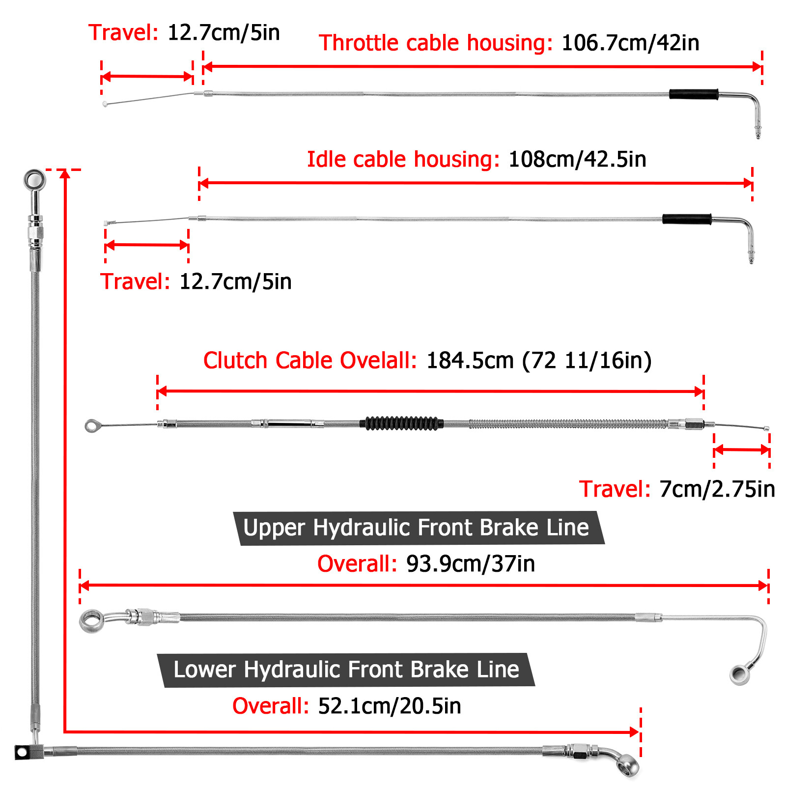 MOFUN 14" 16" Handlebar Brake/Clutch/Throttle Cable for Harley Deluxe 11-14 ABS