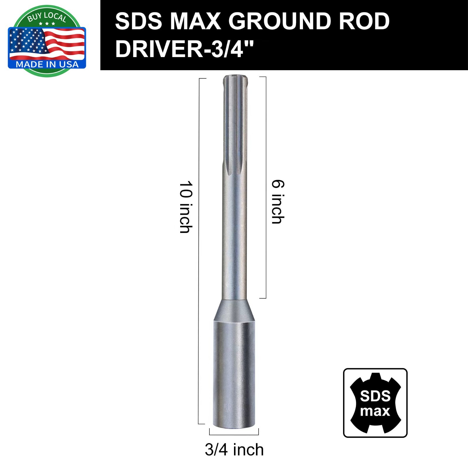 3/4” SDS Max Ground Rod Driver for Driving Ground Rods Great for All SDS MAX