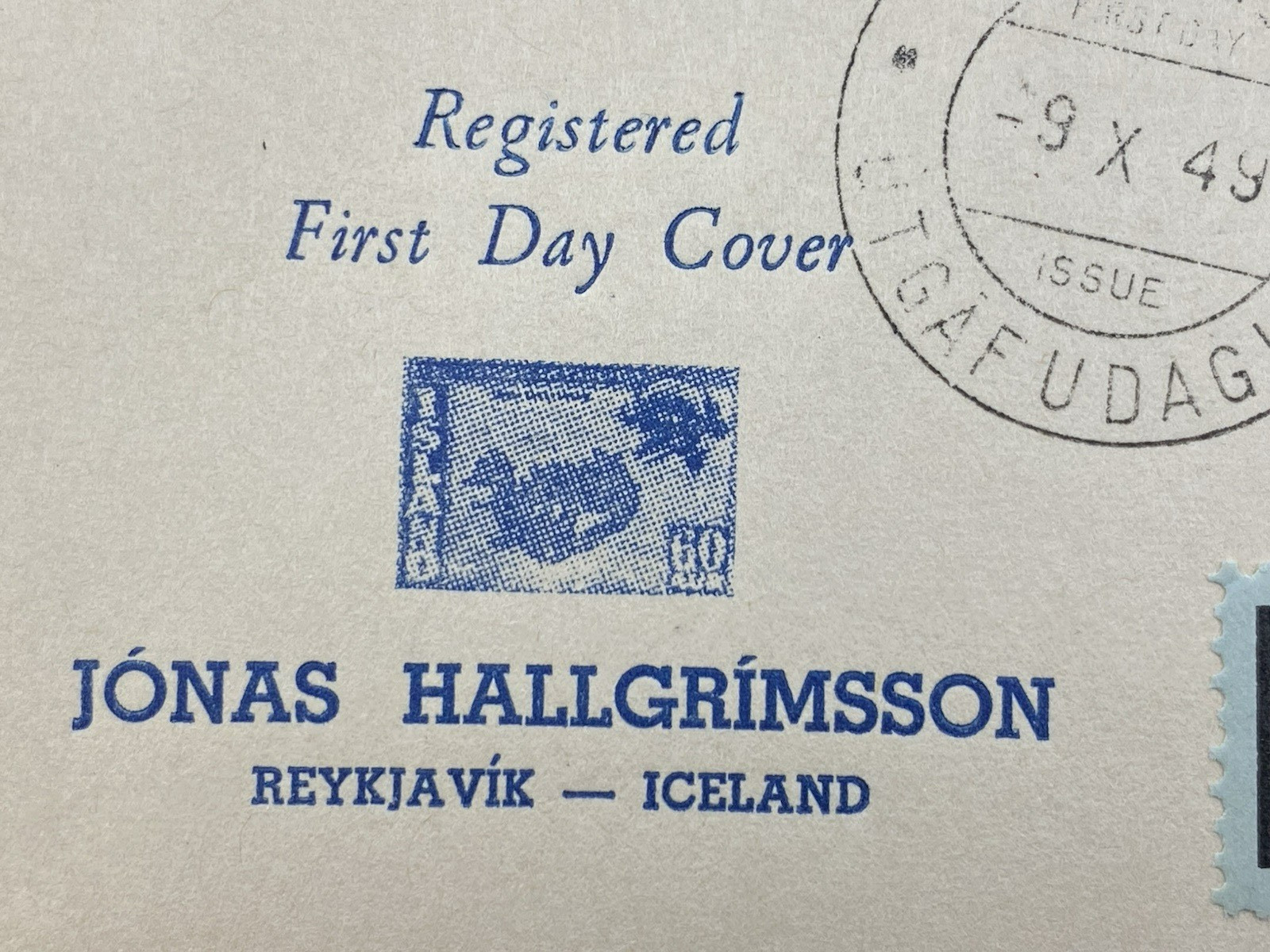 1949 ICELAND FDC UPU 75TH ANIV, Registered First Day Cover, to New York, N.Y.