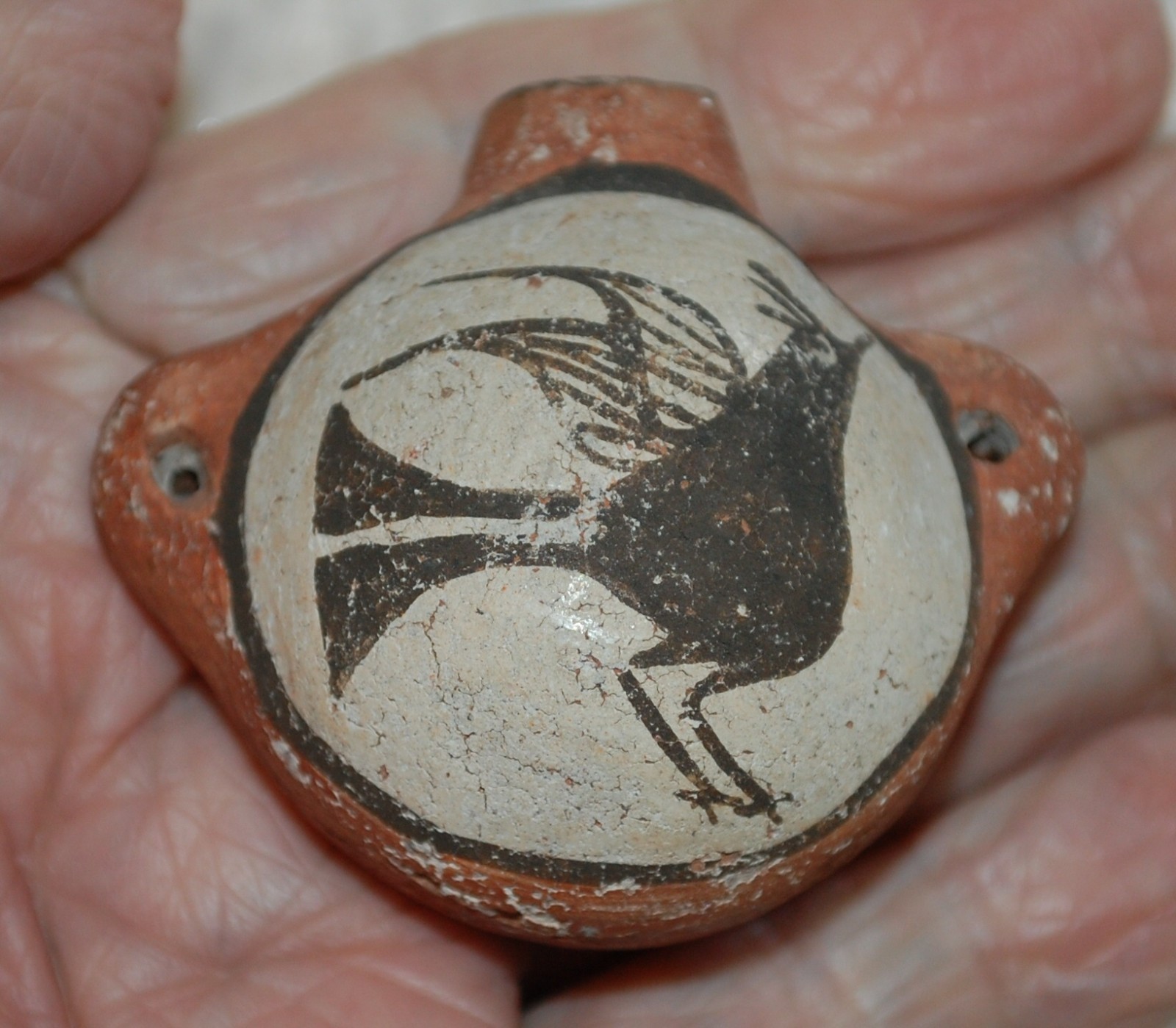 Early 1930-40's SEFERINA BELL Zia Pottery miniature Canteen w/ Bird painting