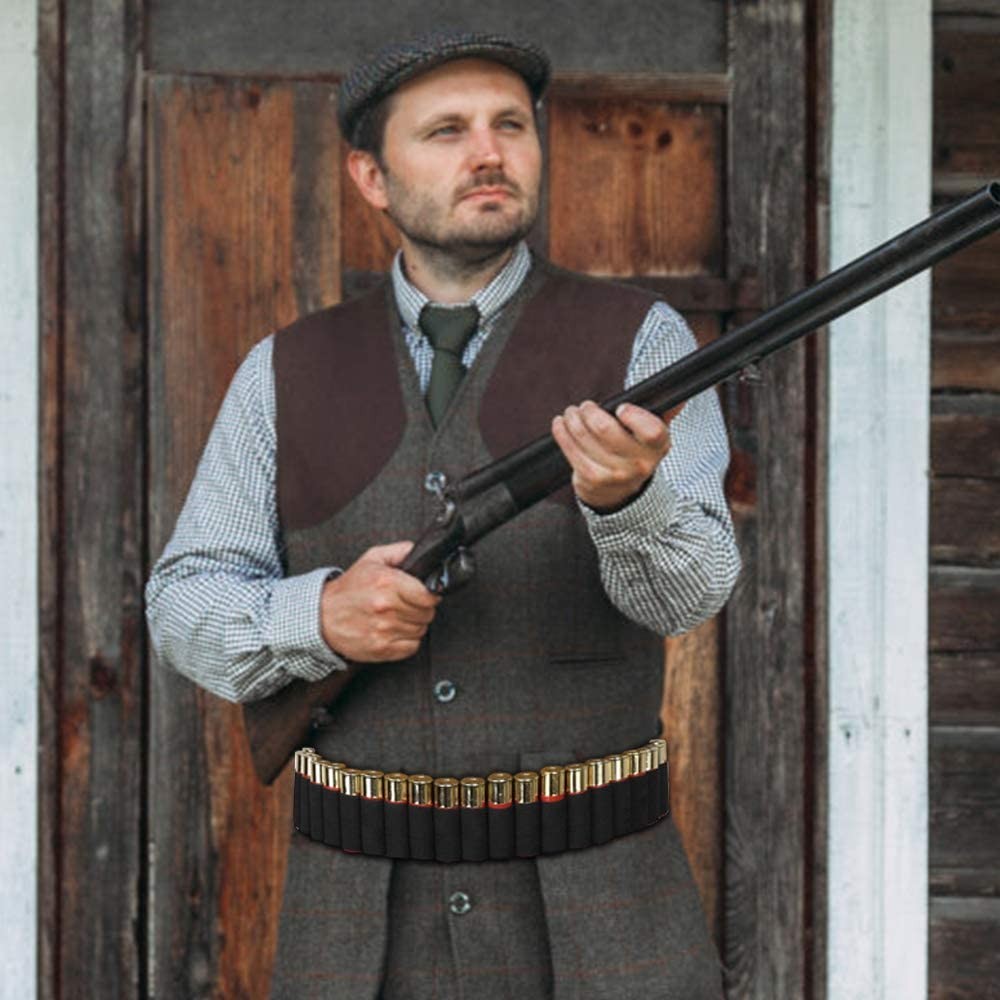 25 Round Shotgun Sling Bandolier Ammo Waist Belt with Shell Holder for 12GA 20GA