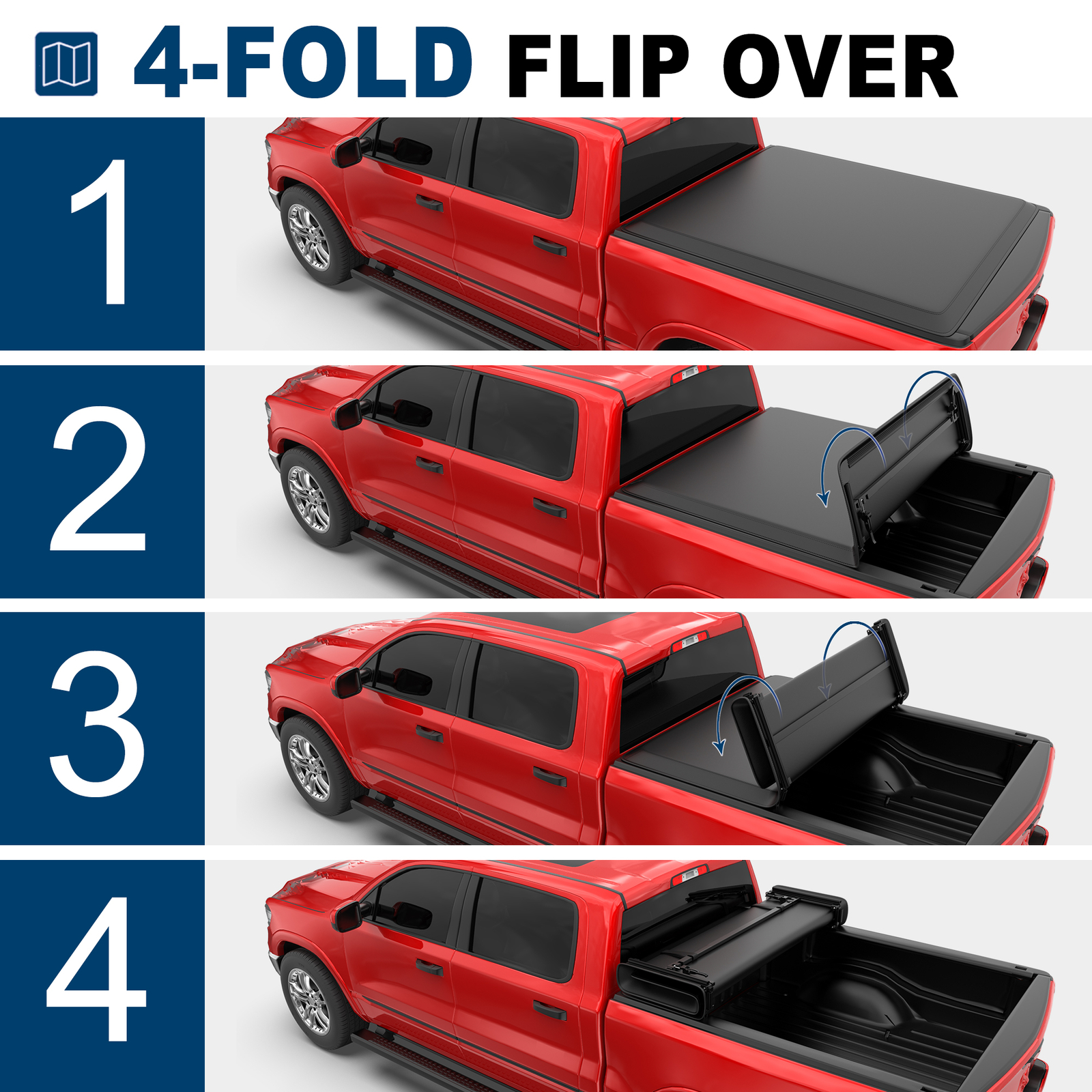 6.4FT/6.5FT 4 Fold Soft Bed Tonneau Cover For 02-23 Ram 1500 03-23 Ram 2500/3500