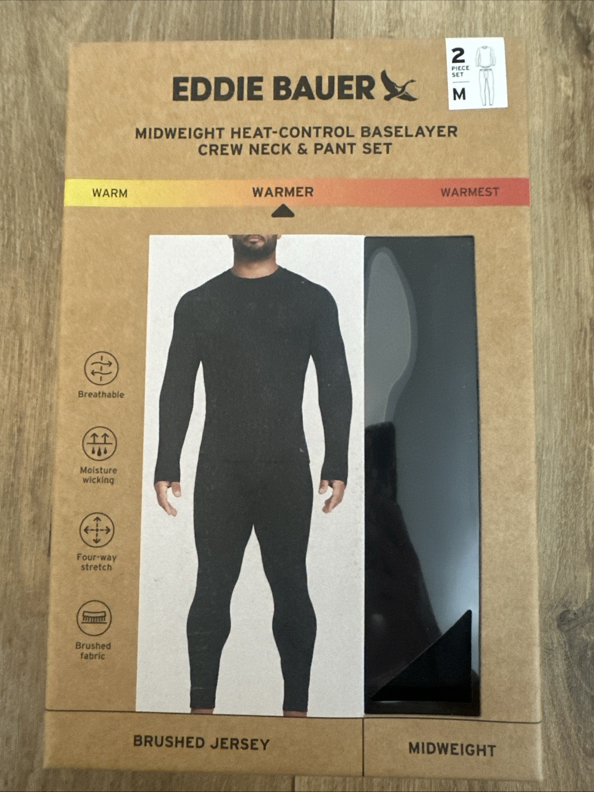 2-Piece Set Eddie Bauer Heavyweight Base Layer Crew / Pant Set Mens Medium Black