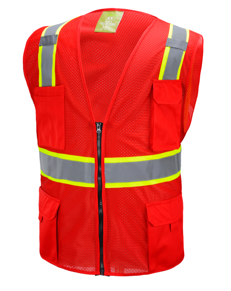 Red Two Tone Safety Vest with Multi-Pocket Tool Workwear New