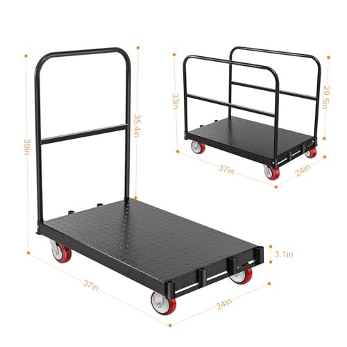 24″ x 37″ Heavy Duty Drywall Cart 2 in 1 Dolly Cart with Wheels 2200 LBS