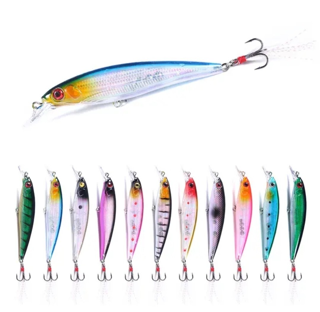 Largemouth bass fishing lures wobbler minnow 10-pack lot crankbait tackle bait