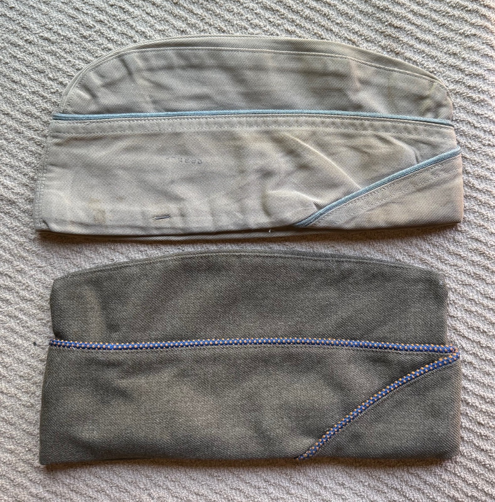 WWII WW2 era garrison cap hat lot of 2  1 Khaki 1 Wool