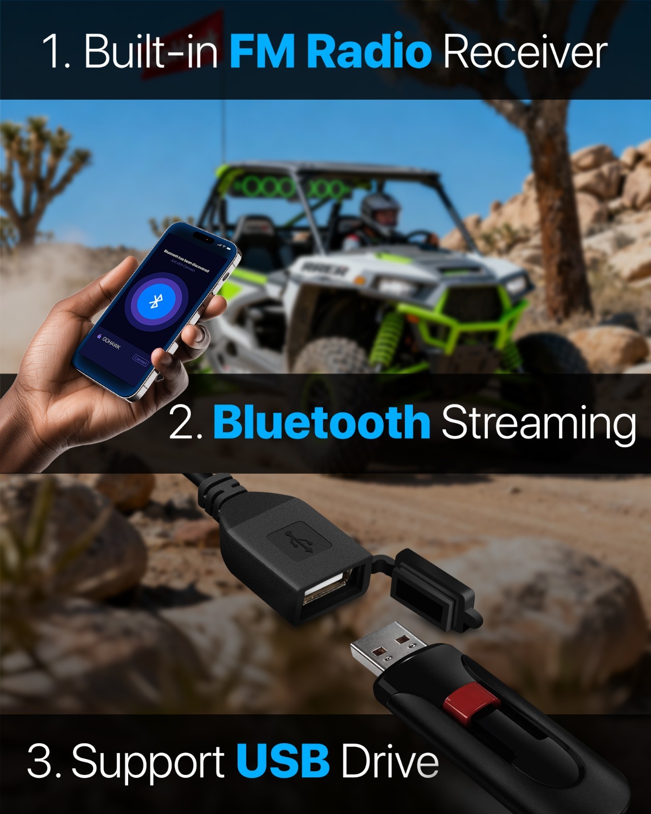 Waterproof Bluetooth UTV Sound bar 8 Speaker RZR Polaris 600W Audio Radio System